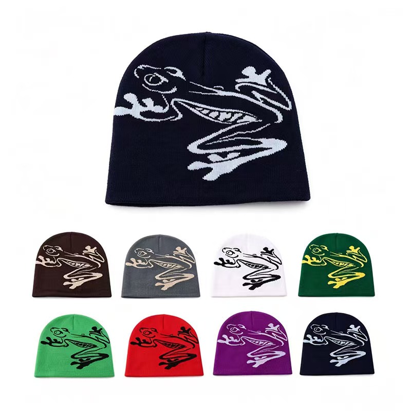 Beanie Cuffed Knit - Nuovo berretto con stampa di rane